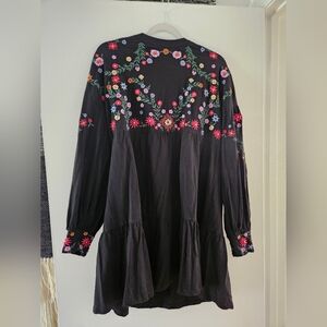 Floral Embroidered Black Mini Dress